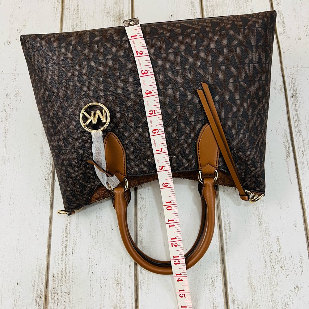 Michael Kors Signature Logo Austen Medium Satchel Bag Purse - Picture 9 of 11